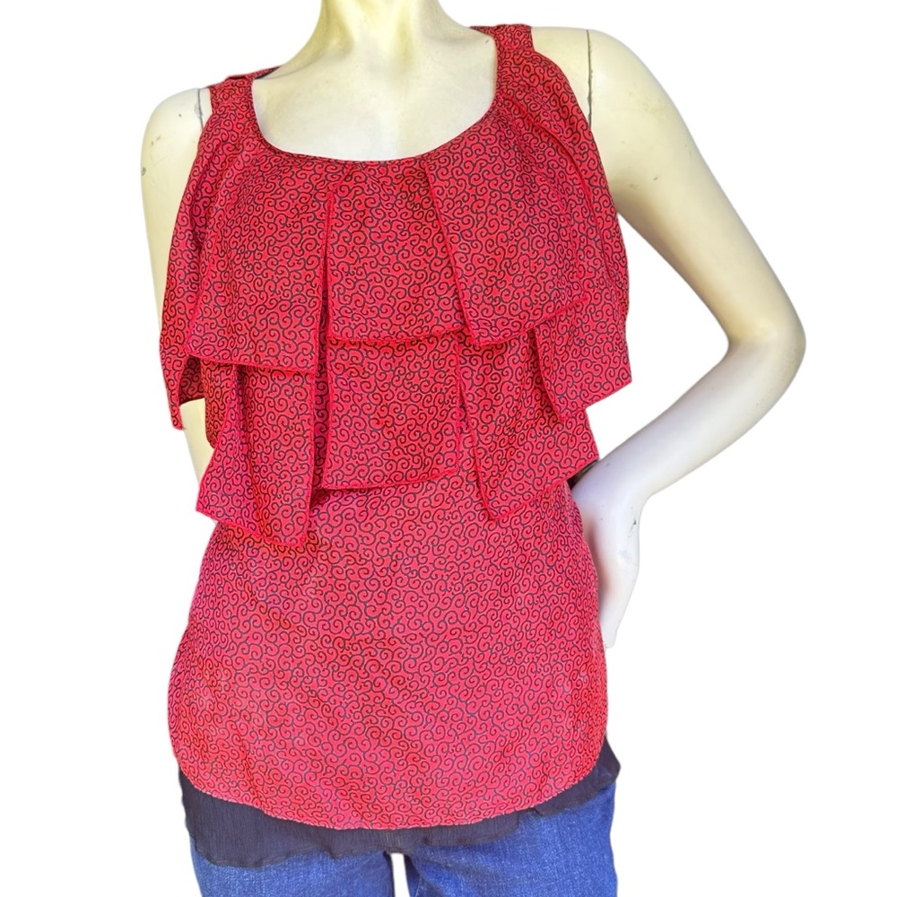 Etro Black & Red Swirl Print 100% Silk Tie Back Layered Tank Top IT 48 US 12
